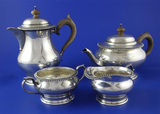 A George V silver four piece tea set, gross 37.5 oz.